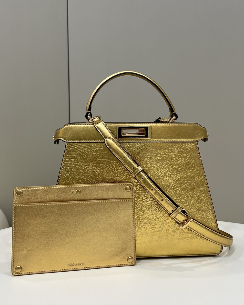 1:1 Replica Fendi Peekaboo Medium Gold Bag For Woman 33cm/13in