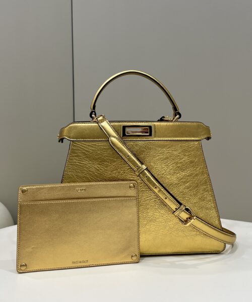 1:1 Replica Fendi Peekaboo Medium Gold Bag For Woman 33cm/13in
