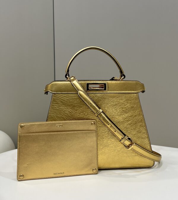 1:1 Replica Fendi Peekaboo Medium Gold Bag For Woman 33cm/13in