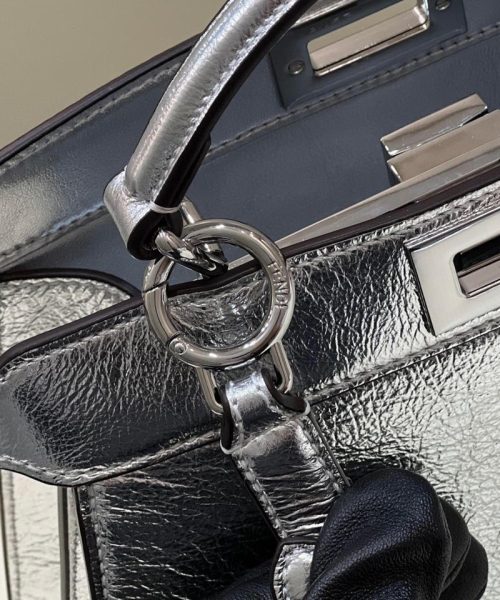 1:1 Replica Fendi Peekaboo Medium Silver Bag For Woman 33cm/13in