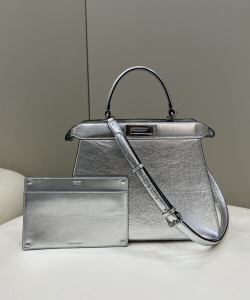 1:1 Replica Fendi Peekaboo Medium Silver Bag For Woman 33cm/13in