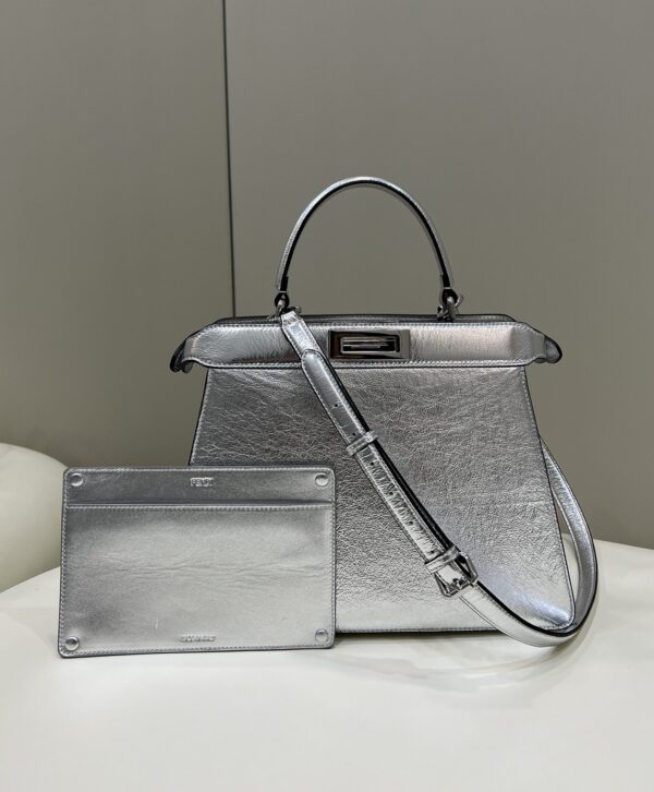 1:1 Replica Fendi Peekaboo Medium Silver Bag For Woman 33cm/13in