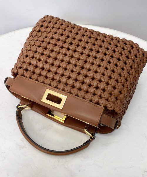 1:1 Replica Fendi Peekaboo Mini Brown Braided Bag For Woman 18cm/7in