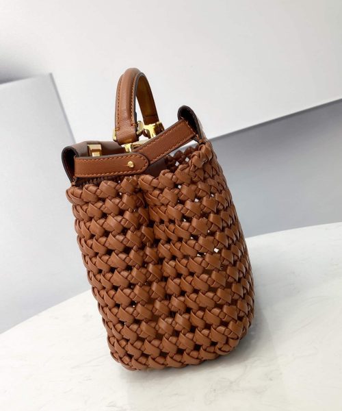 1:1 Replica Fendi Peekaboo Mini Brown Braided Bag For Woman 18cm/7in