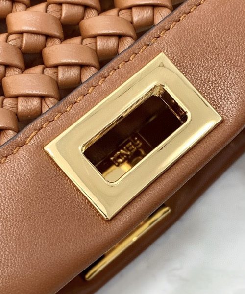1:1 Replica Fendi Peekaboo Mini Brown Braided Bag For Woman 18cm/7in