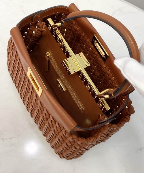 1:1 Replica Fendi Peekaboo Mini Brown Braided Bag For Woman 18cm/7in