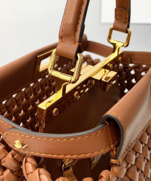 1:1 Replica Fendi Peekaboo Mini Brown Braided Bag For Woman 18cm/7in