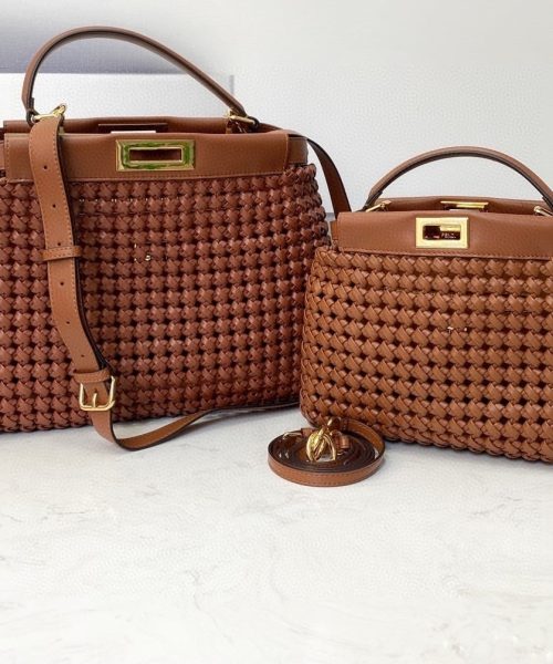 1:1 Replica Fendi Peekaboo Mini Brown Braided Bag For Woman 18cm/7in