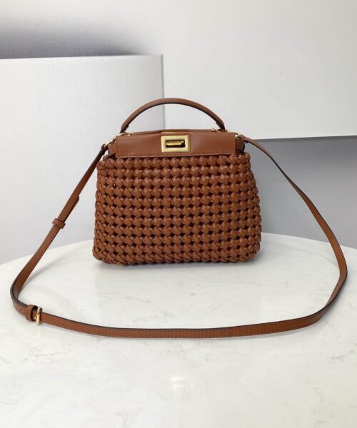 1:1 Replica Fendi Peekaboo Mini Brown Braided Bag For Woman 18cm/7in