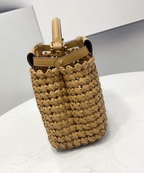 1:1 Replica Fendi Peekaboo Mini Light Brown Braided Bag For Woman 18cm/7in