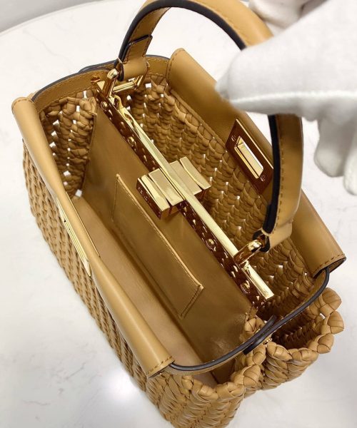 1:1 Replica Fendi Peekaboo Mini Light Brown Braided Bag For Woman 18cm/7in