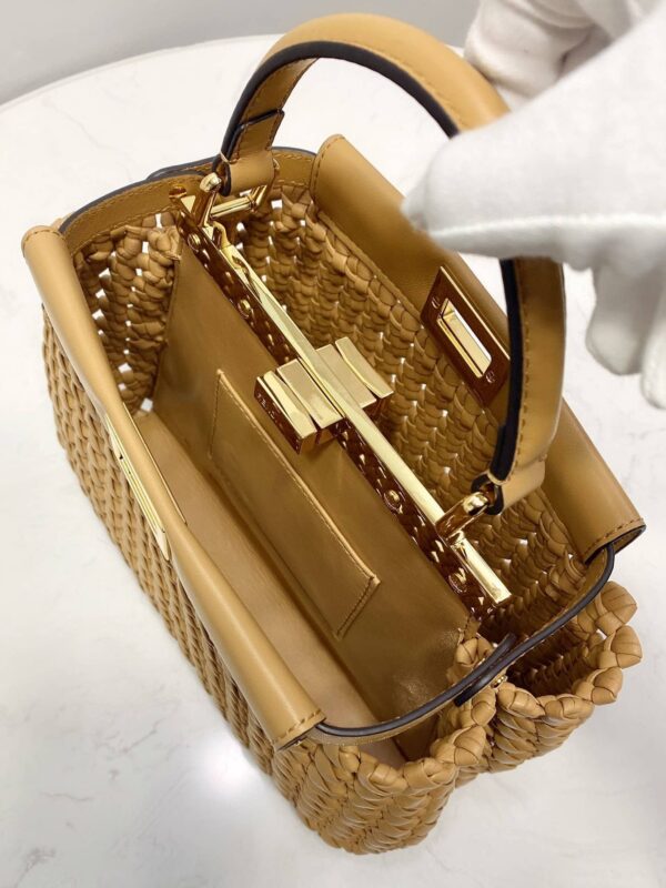 1:1 Replica Fendi Peekaboo Mini Light Brown Braided Bag For Woman 18cm/7in