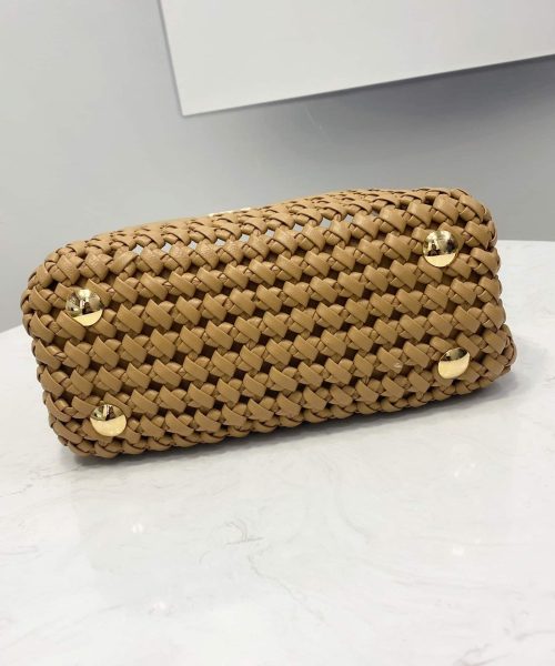 1:1 Replica Fendi Peekaboo Mini Light Brown Braided Bag For Woman 18cm/7in