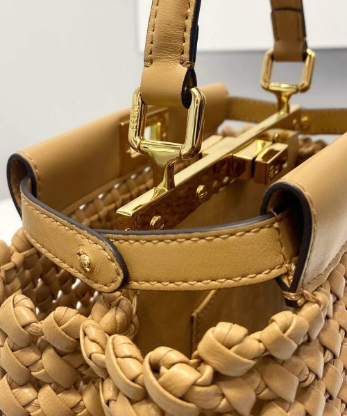 1:1 Replica Fendi Peekaboo Mini Light Brown Braided Bag For Woman 18cm/7in