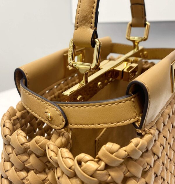 1:1 Replica Fendi Peekaboo Mini Light Brown Braided Bag For Woman 18cm/7in