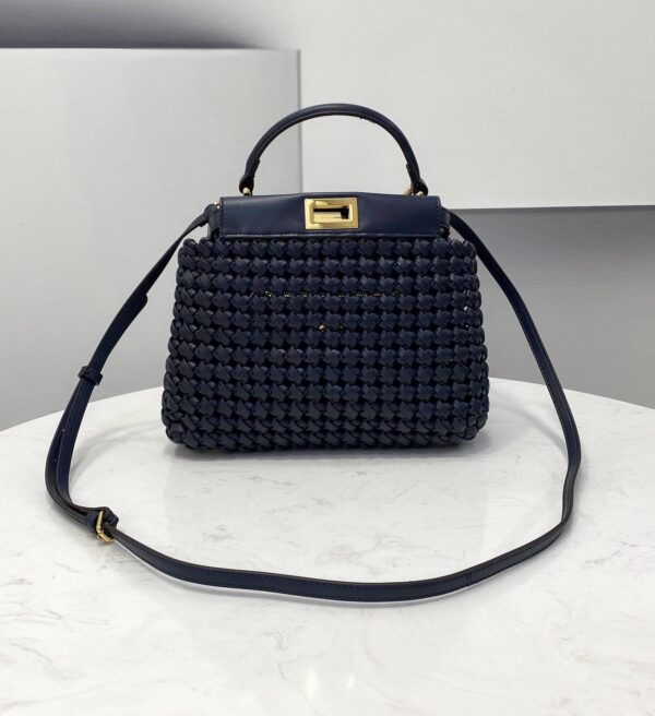 1:1 Replica Fendi Peekaboo Mini Navy Blue Braided Bag For Woman 18cm/7in