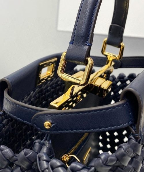 1:1 Replica Fendi Peekaboo Mini Navy Blue Braided Bag For Woman 18cm/7in