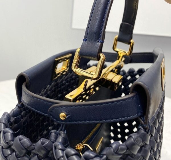 1:1 Replica Fendi Peekaboo Mini Navy Blue Braided Bag For Woman 18cm/7in