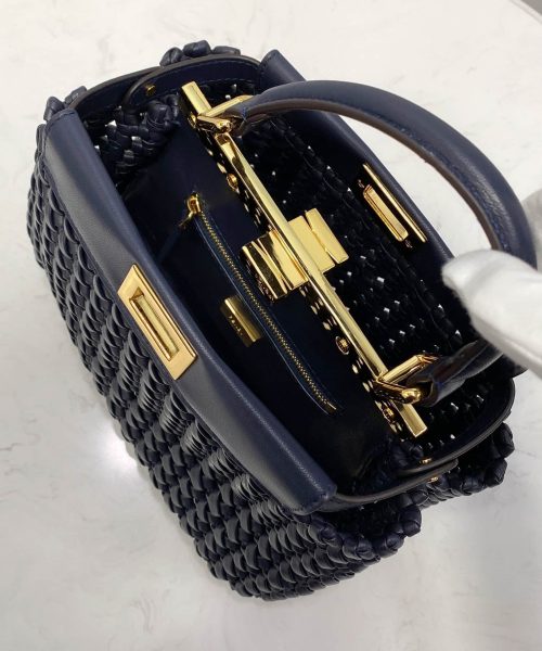 1:1 Replica Fendi Peekaboo Mini Navy Blue Braided Bag For Woman 18cm/7in