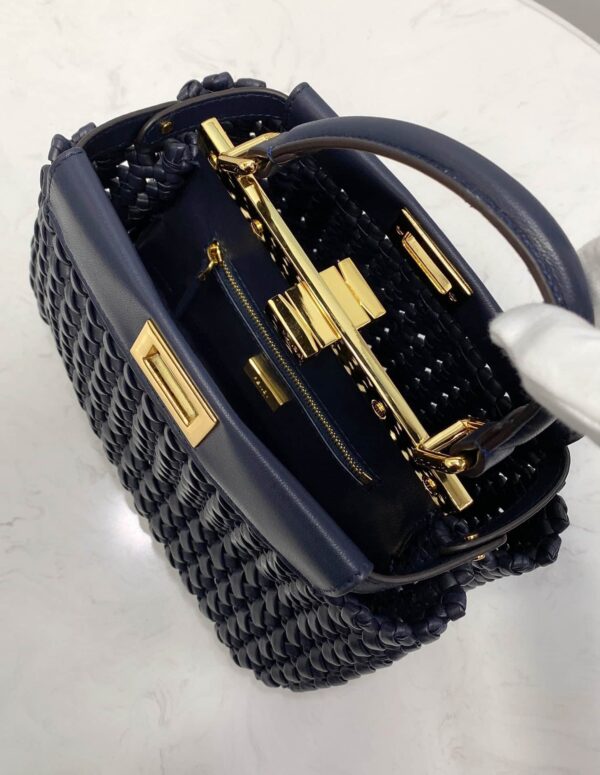 1:1 Replica Fendi Peekaboo Mini Navy Blue Braided Bag For Woman 18cm/7in