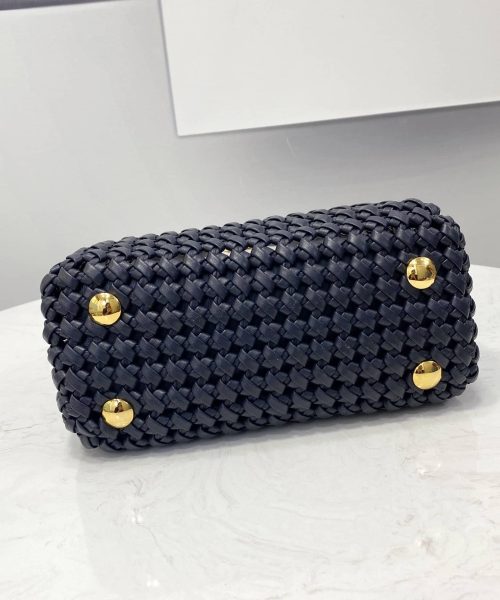 1:1 Replica Fendi Peekaboo Mini Navy Blue Braided Bag For Woman 18cm/7in