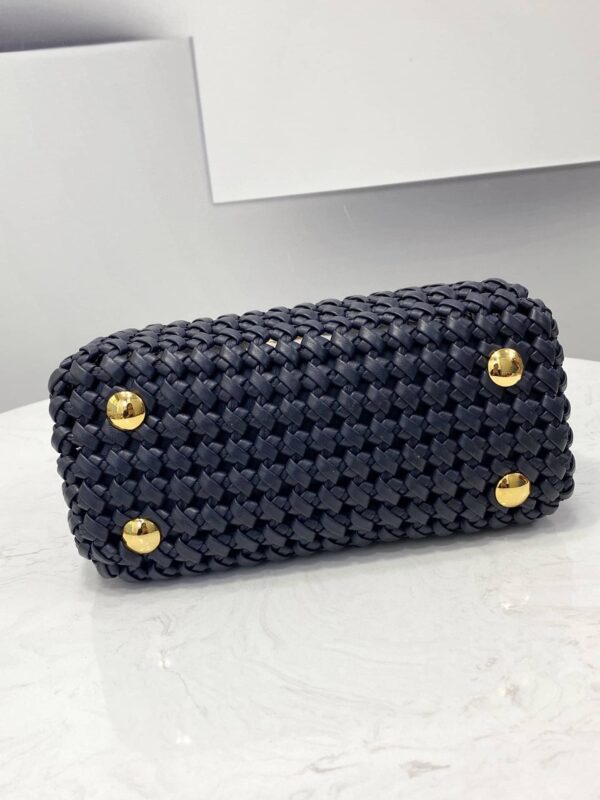 1:1 Replica Fendi Peekaboo Mini Navy Blue Braided Bag For Woman 18cm/7in