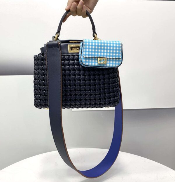 1:1 Replica Fendi Peekaboo Mini Navy Blue Braided Bag For Woman 18cm/7in