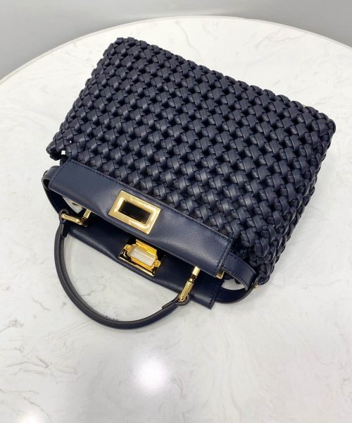 1:1 Replica Fendi Peekaboo Mini Navy Blue Braided Bag For Woman 18cm/7in