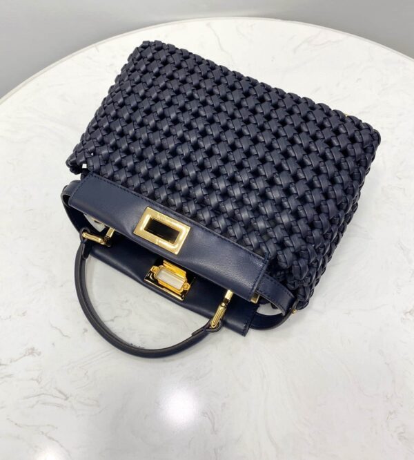 1:1 Replica Fendi Peekaboo Mini Navy Blue Braided Bag For Woman 18cm/7in