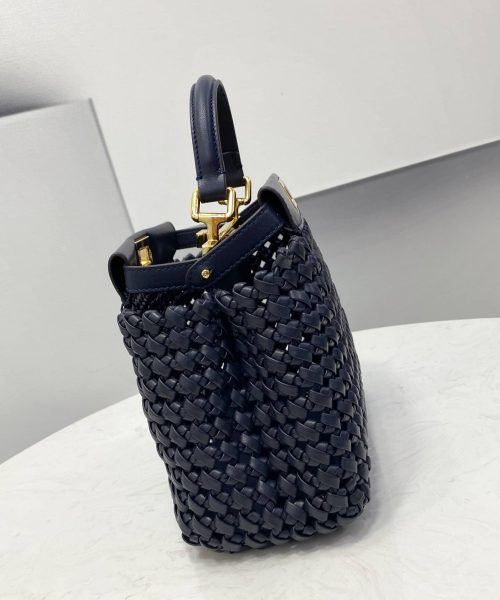1:1 Replica Fendi Peekaboo Mini Navy Blue Braided Bag For Woman 18cm/7in