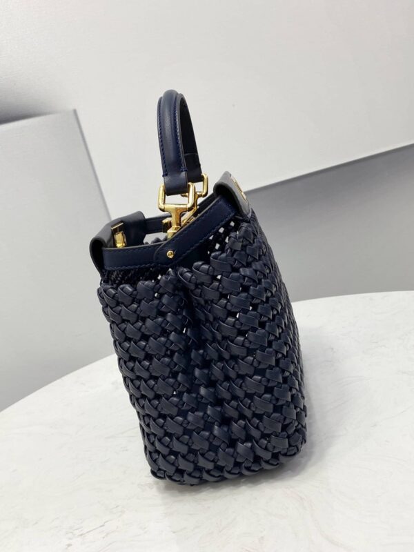 1:1 Replica Fendi Peekaboo Mini Navy Blue Braided Bag For Woman 18cm/7in