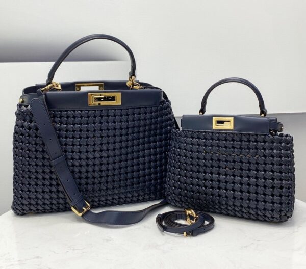 1:1 Replica Fendi Peekaboo Mini Navy Blue Braided Bag For Woman 18cm/7in