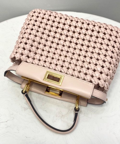 1:1 Replica Fendi Peekaboo Mini Pale Pink Braided Bag For Woman 18cm/7in