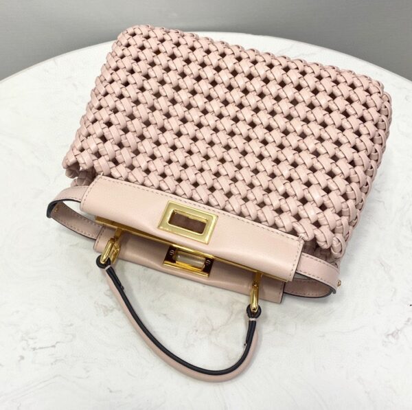 1:1 Replica Fendi Peekaboo Mini Pale Pink Braided Bag For Woman 18cm/7in