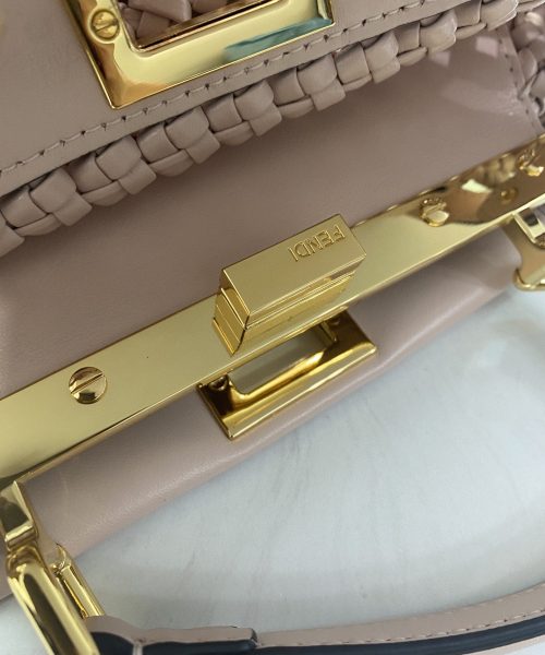 1:1 Replica Fendi Peekaboo Mini Pale Pink Braided Bag For Woman 18cm/7in