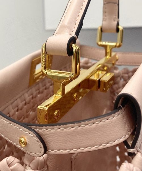 1:1 Replica Fendi Peekaboo Mini Pale Pink Braided Bag For Woman 18cm/7in