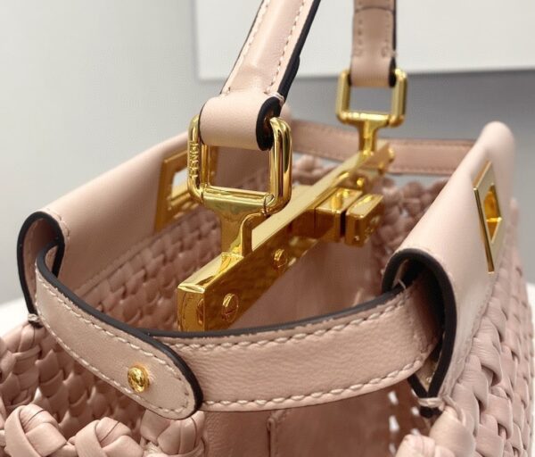 1:1 Replica Fendi Peekaboo Mini Pale Pink Braided Bag For Woman 18cm/7in