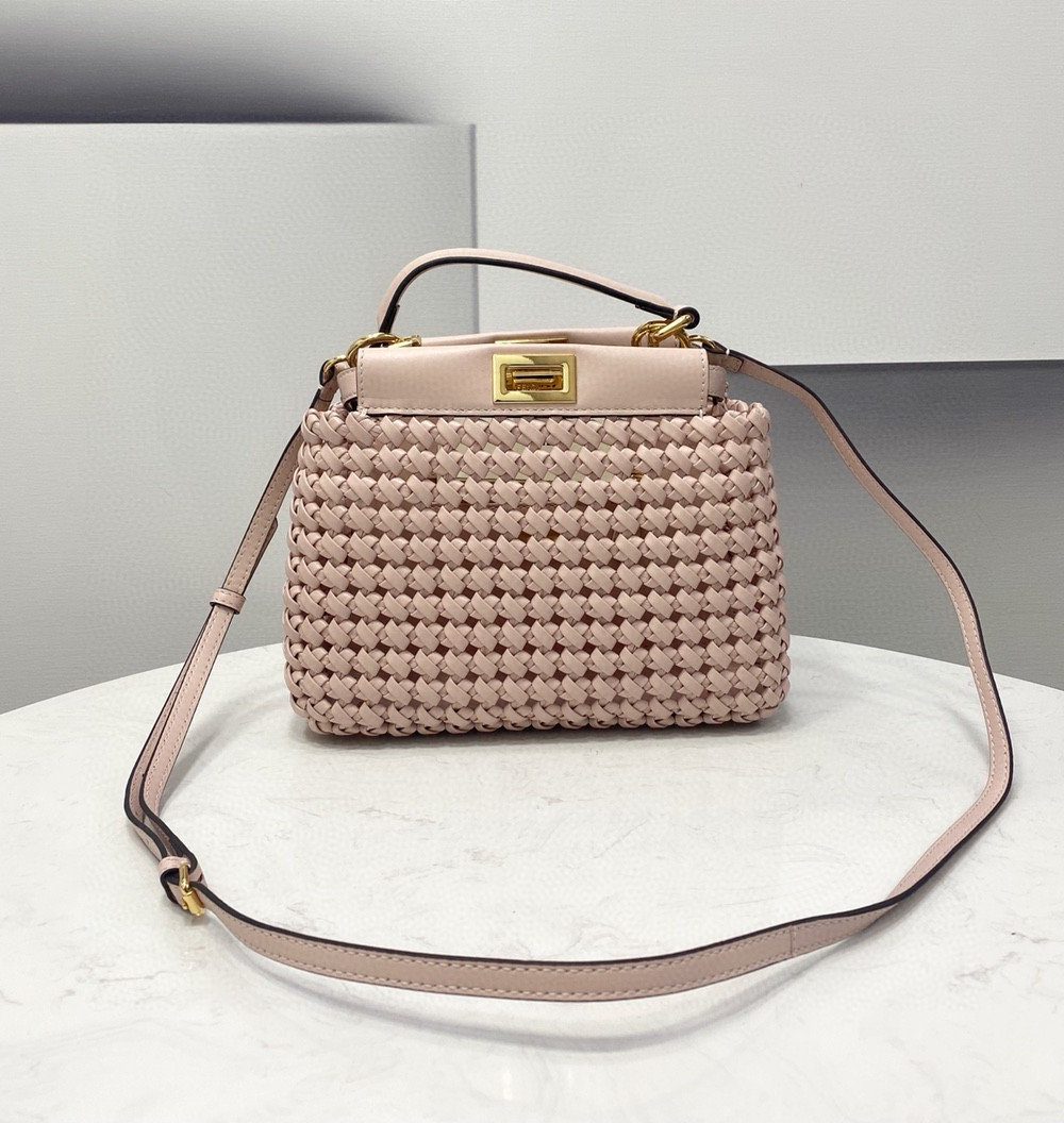 1:1 Replica Fendi Peekaboo Mini Pale Pink Braided Bag For Woman 18cm/7in
