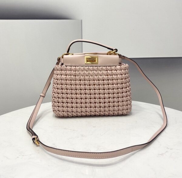 1:1 Replica Fendi Peekaboo Mini Pale Pink Braided Bag For Woman 18cm/7in