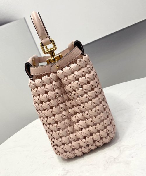 1:1 Replica Fendi Peekaboo Mini Pale Pink Braided Bag For Woman 18cm/7in