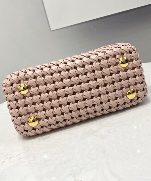 1:1 Replica Fendi Peekaboo Mini Pale Pink Braided Bag For Woman 18cm/7in