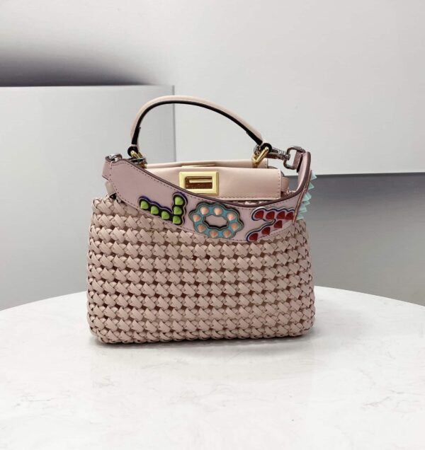 1:1 Replica Fendi Peekaboo Mini Pale Pink Braided Bag For Woman 18cm/7in