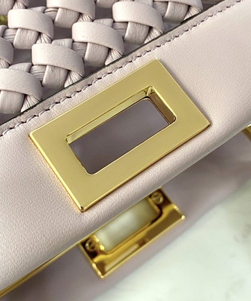 1:1 Replica Fendi Peekaboo Mini Pale Pink Braided Bag For Woman 18cm/7in
