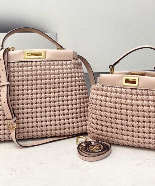 1:1 Replica Fendi Peekaboo Mini Pale Pink Braided Bag For Woman 18cm/7in