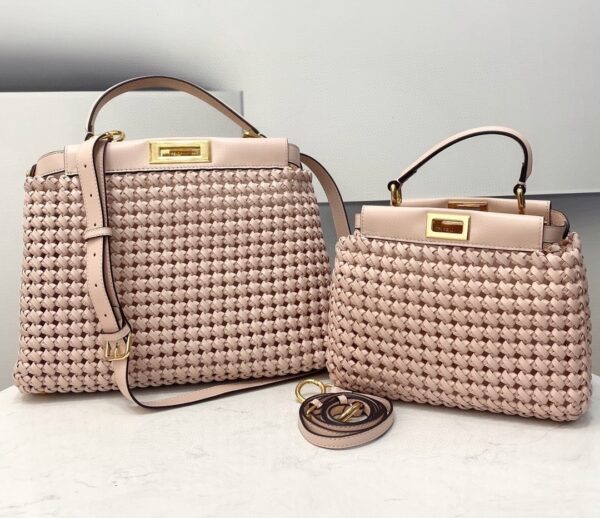 1:1 Replica Fendi Peekaboo Mini Pale Pink Braided Bag For Woman 18cm/7in
