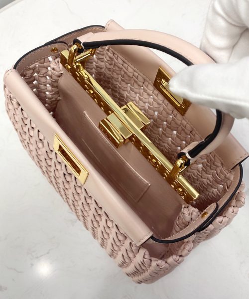 1:1 Replica Fendi Peekaboo Mini Pale Pink Braided Bag For Woman 18cm/7in