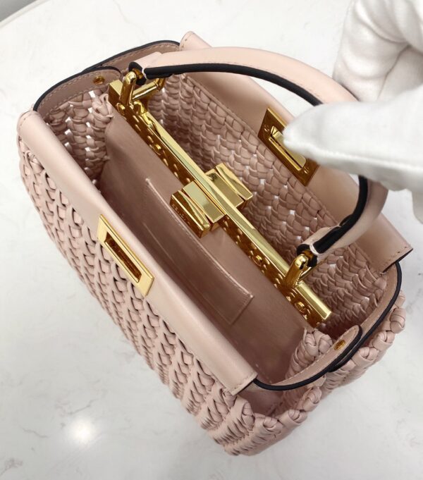 1:1 Replica Fendi Peekaboo Mini Pale Pink Braided Bag For Woman 18cm/7in