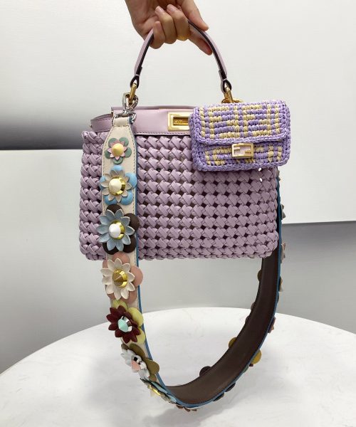 1:1 Replica Fendi Peekaboo Mini Purple Braided Bag For Woman 18cm/7in