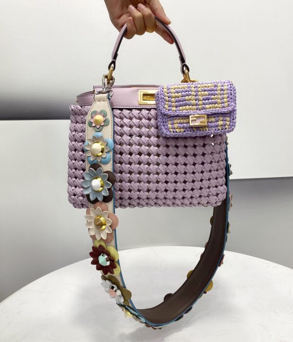 1:1 Replica Fendi Peekaboo Mini Purple Braided Bag For Woman 18cm/7in