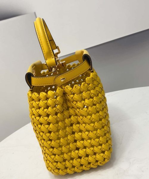 1:1 Replica Fendi Peekaboo Mini Yellow Braided Bag For Woman 18cm/7in